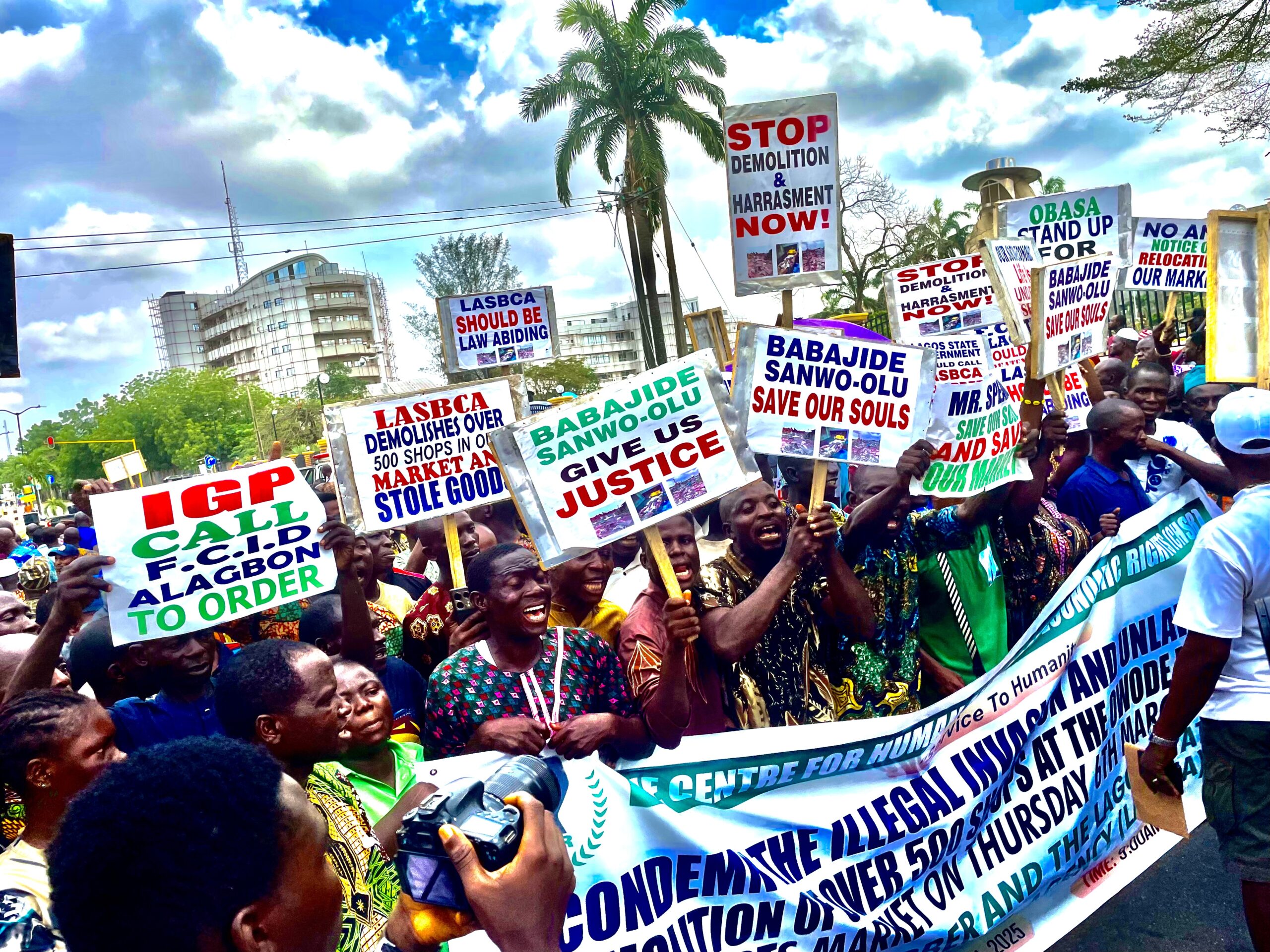 Owode Market Traders Protest at Lagos Assembly Over Demolished Shops, Alleging Fatalities(Video)
